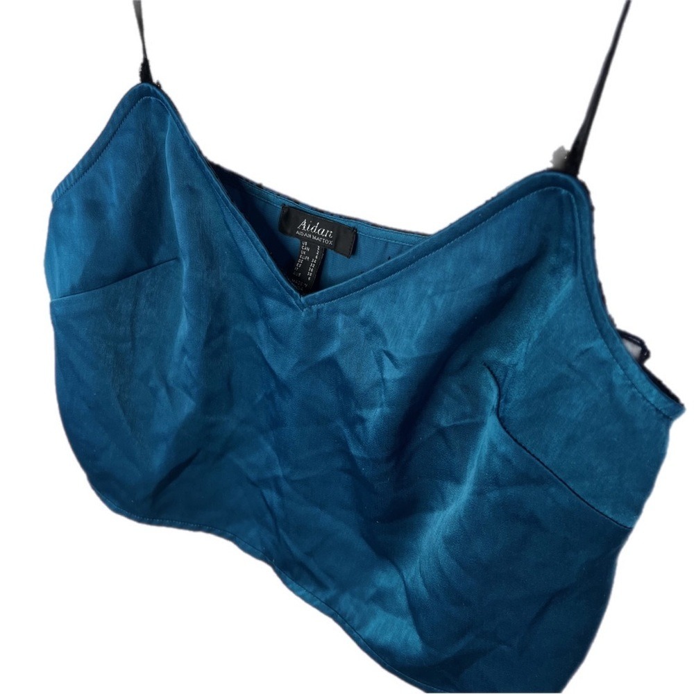 Aidan Blue Silk Satin Effect Shiny Spaghetti Strap Crop Tank Top Size 2 S Sexy